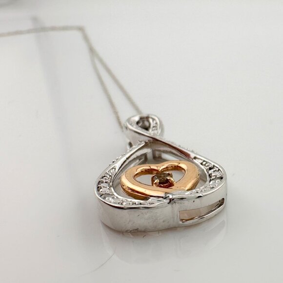 10kt Gold & Sterling Silver Infinity Heart Necklace with Natural Diamonds - Picture 4 of 8